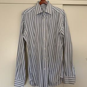 Ermenegildo Zegna Mens Shirt Black White Stripe L